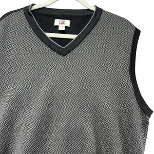 Cutter & Buck Sweater Vest Mens XL Black Gray Silk Blend Minimalist Preppy